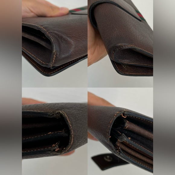 70s’ Vintage GUCCI GG Sylvie Web Sherry Line Brown Leather Clutch Bag - Picture 8 of 15